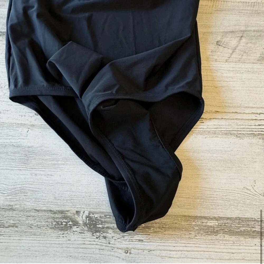 NWOT Beyond Control Black Surplice Ruched Swim Dress Tankini Top